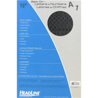 Vinyl Stick On Letters & Num. Blk Cap 1/2"